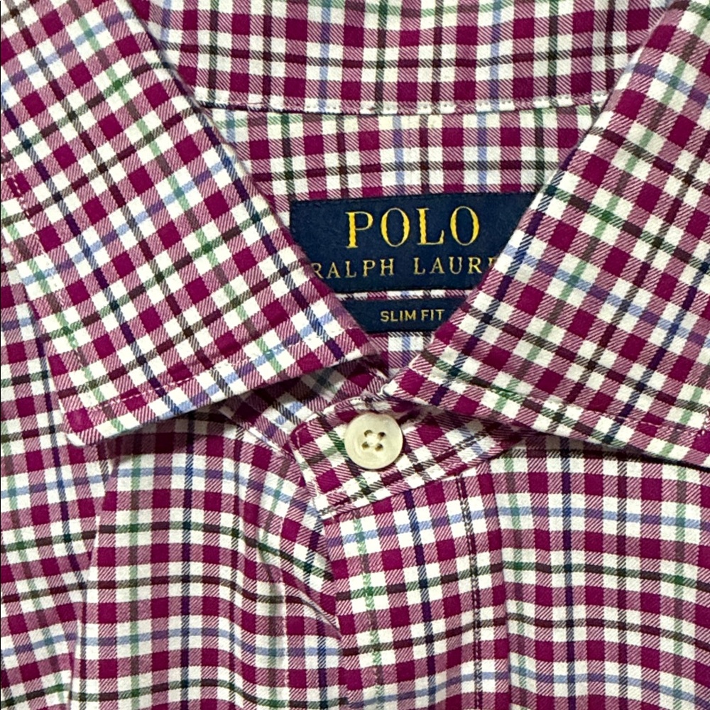 Polo by Ralph Lauren Slim Fit Men's Burgundy Checkered Shirt XL - Picture 3 of 7